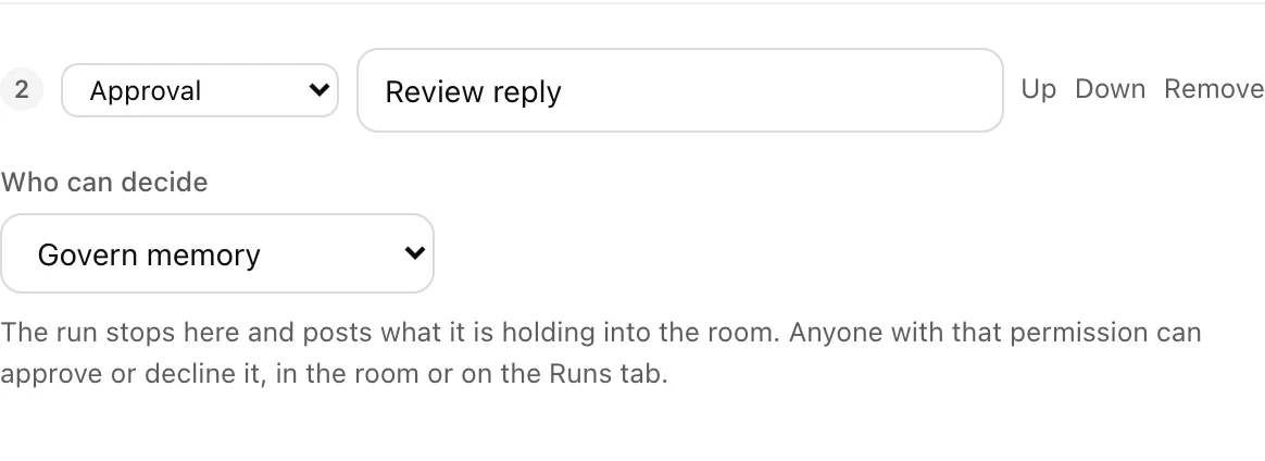 Configuring the human approval step in a paused workflow