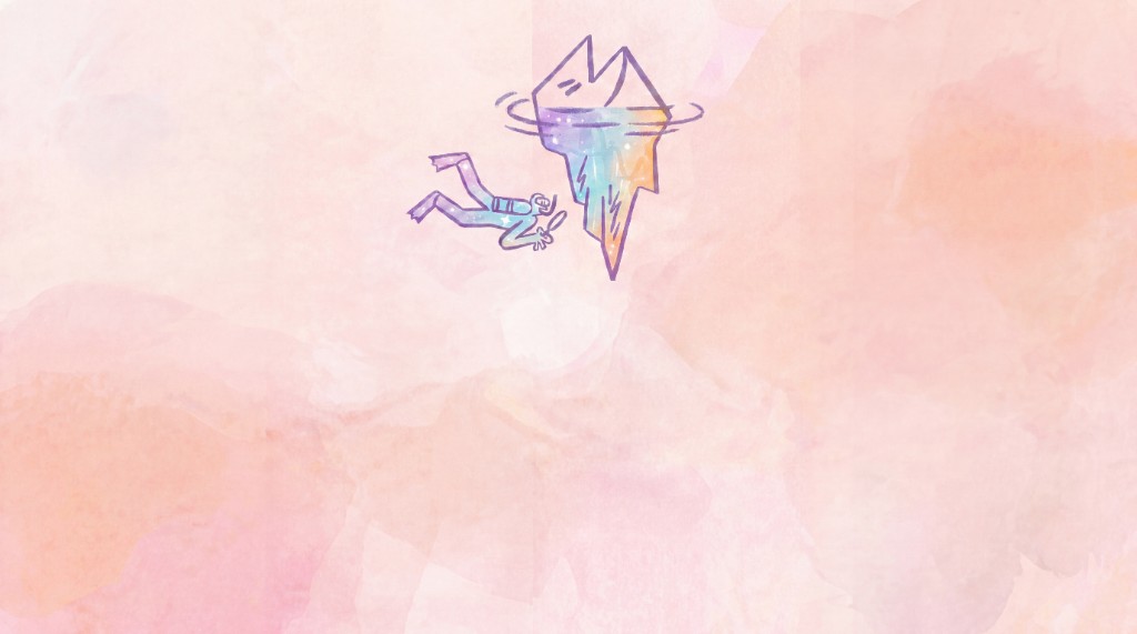 Illustration of a diver examining an iceberg: metaphor for insights beneath the surface of launch decisions.